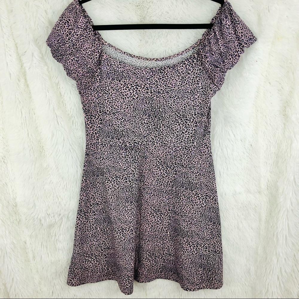 Wild Fable purple pink leopard print dress womens size medium and large rouched - Picture 7 of 7